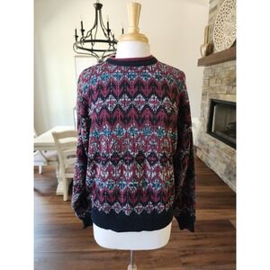 Vintage 90s Saturdays‎ Styling Sweater Mens L Maroon Black Geometric Crew Neck